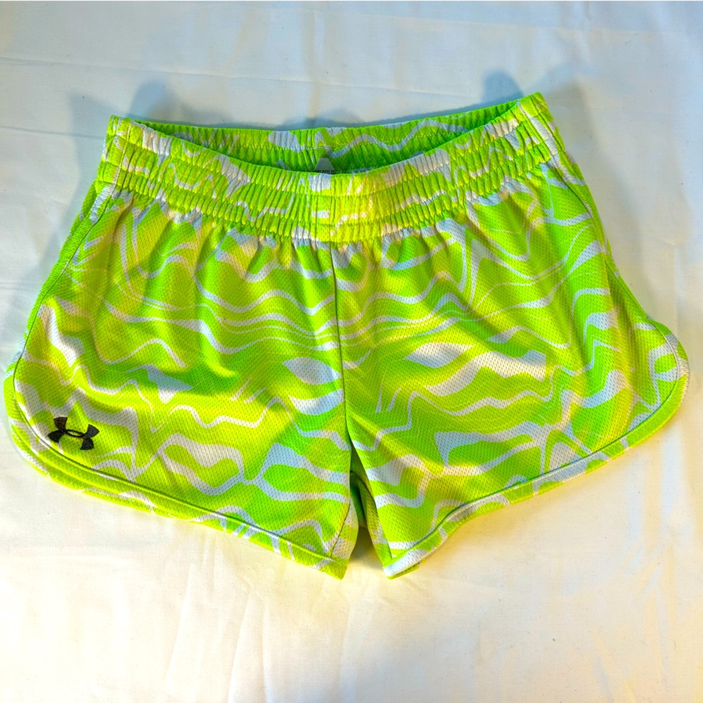Women’s Under Armour size small, mesh shorts, vibrant yellow, white, short